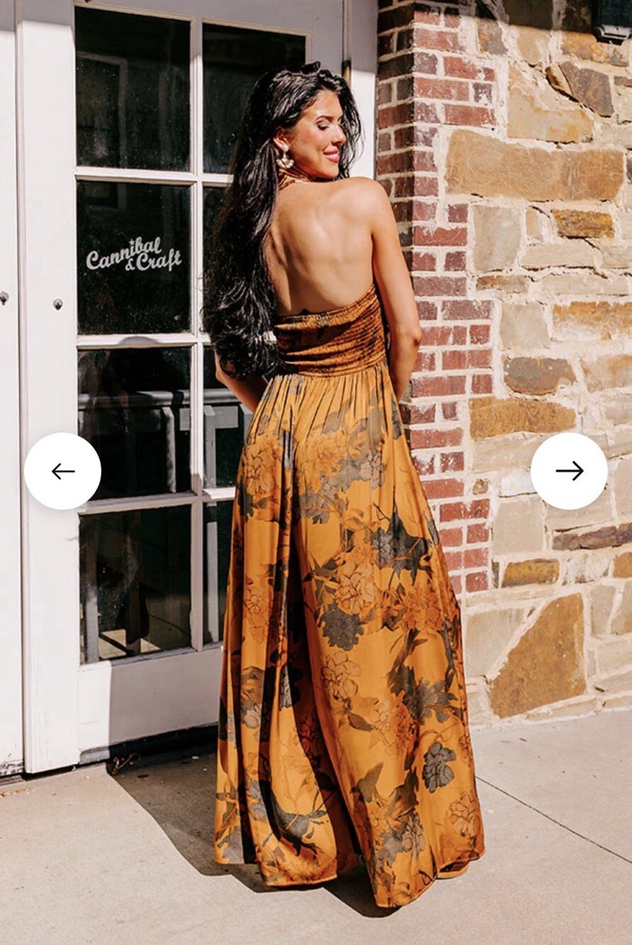 Aakaa Women's Brown Black Floral Strapless Satin Jumpsuit Size L